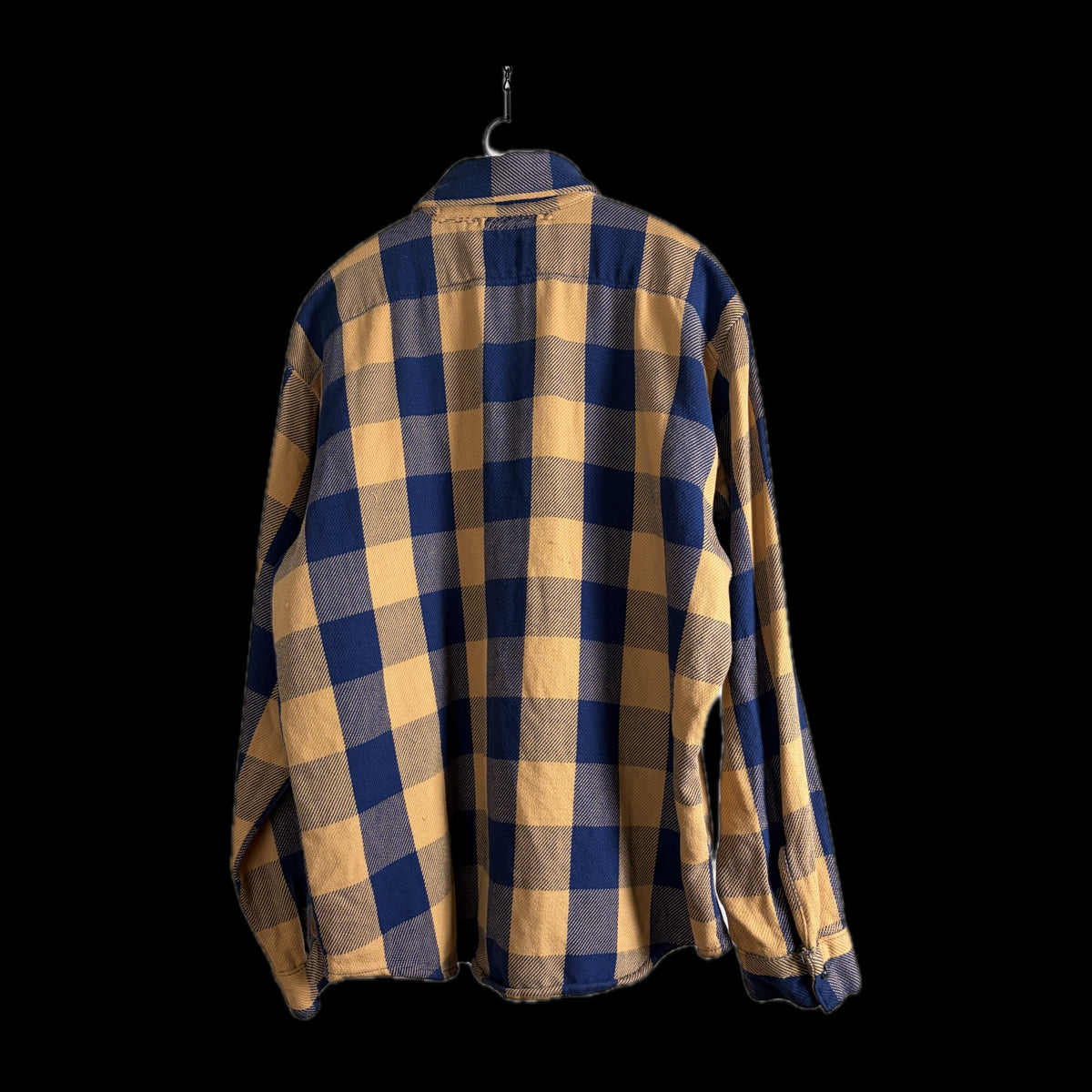 90s Five Brother Heavy Flannel Block Check Shirt L — Mustard × Blue / Made in USA Vintage Workwear