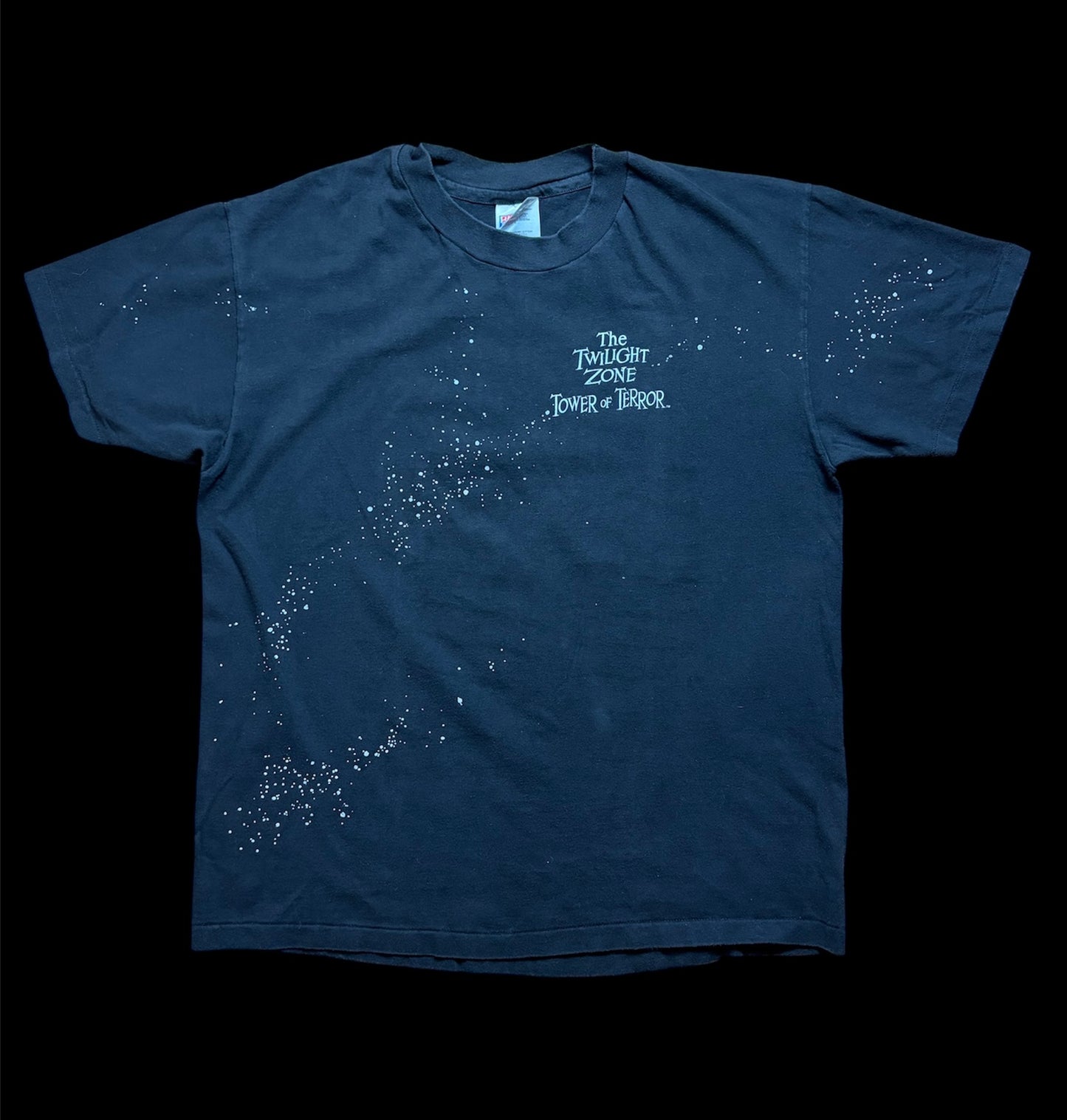 90s Vintage Disney The Twilight Zone Tower of Terror Tee / All Over Star Print / Rare No-Character Design / Hanes Beefy-T / Black Fade / L
