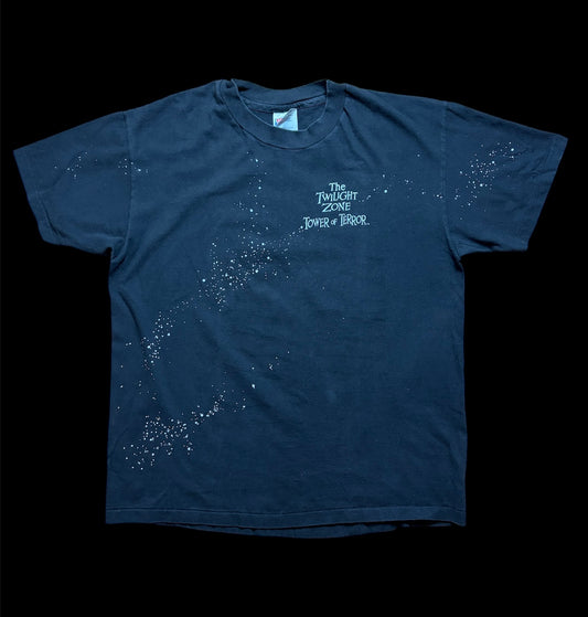 90s Vintage Disney The Twilight Zone Tower of Terror Tee / All Over Star Print / Rare No-Character Design / Hanes Beefy-T / Black Fade / L