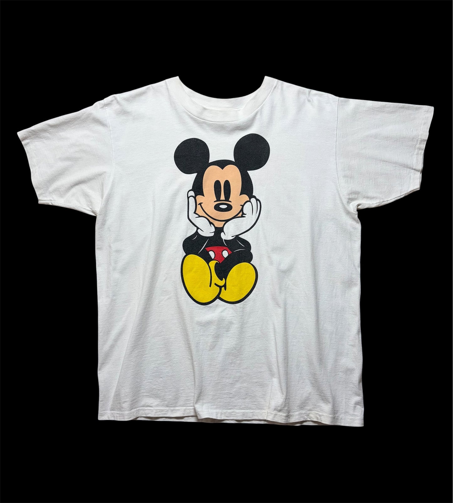 90s Vintage Disney Mickey Mouse Sitting Pose Tee / Rare Graphic Variant / Back Print / White / One Size Fits All (XL)