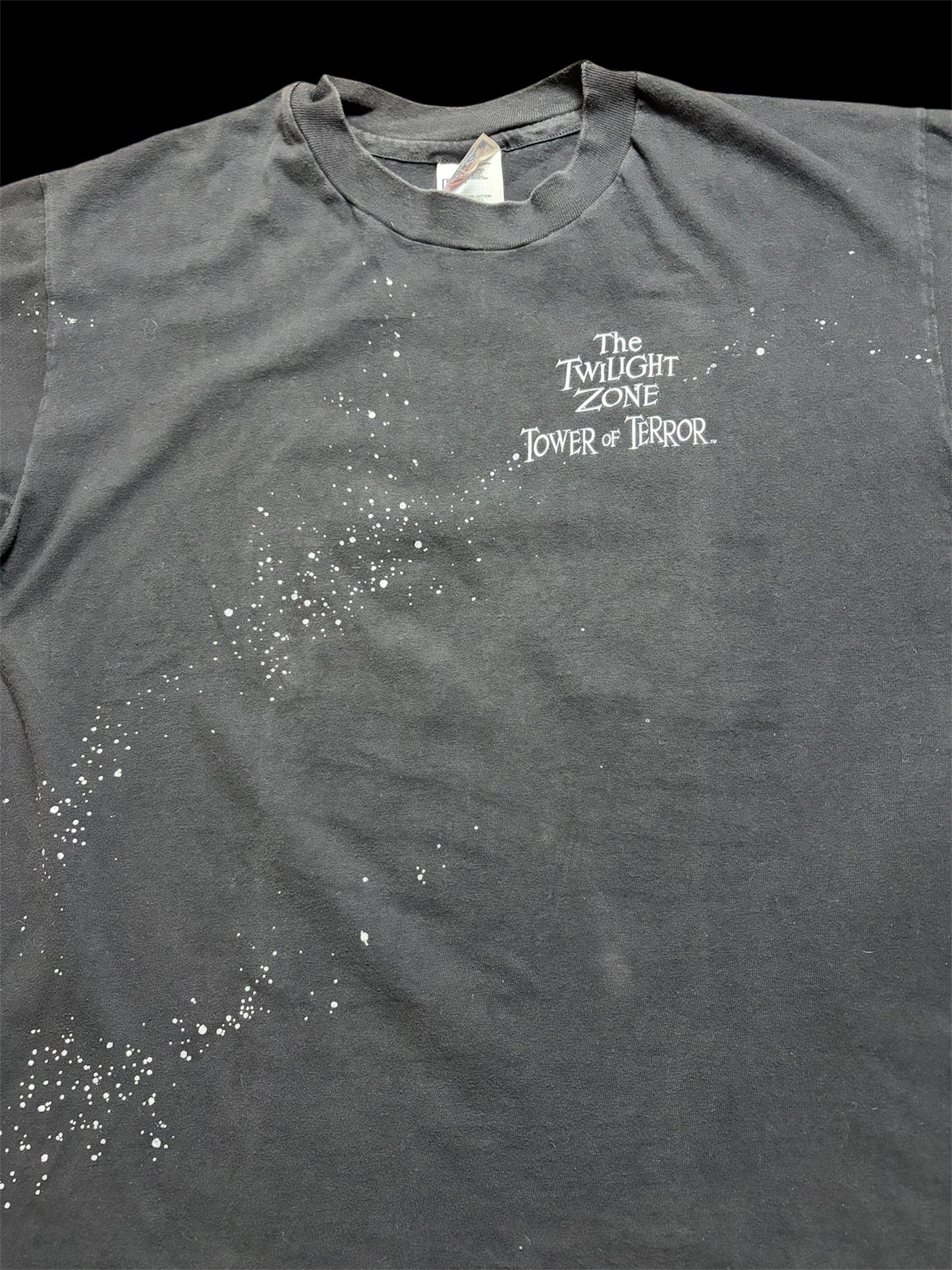 90s Vintage Disney The Twilight Zone Tower of Terror Tee / All Over Star Print / Rare No-Character Design / Hanes Beefy-T / Black Fade / L