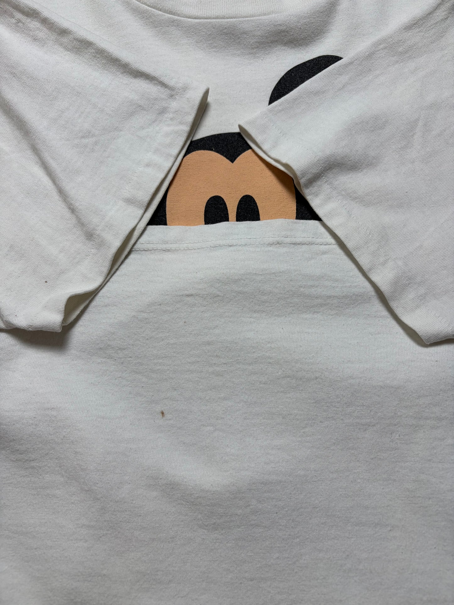 90s Vintage Disney Mickey Mouse Sitting Pose Tee / Rare Graphic Variant / Back Print / White / One Size Fits All (XL)