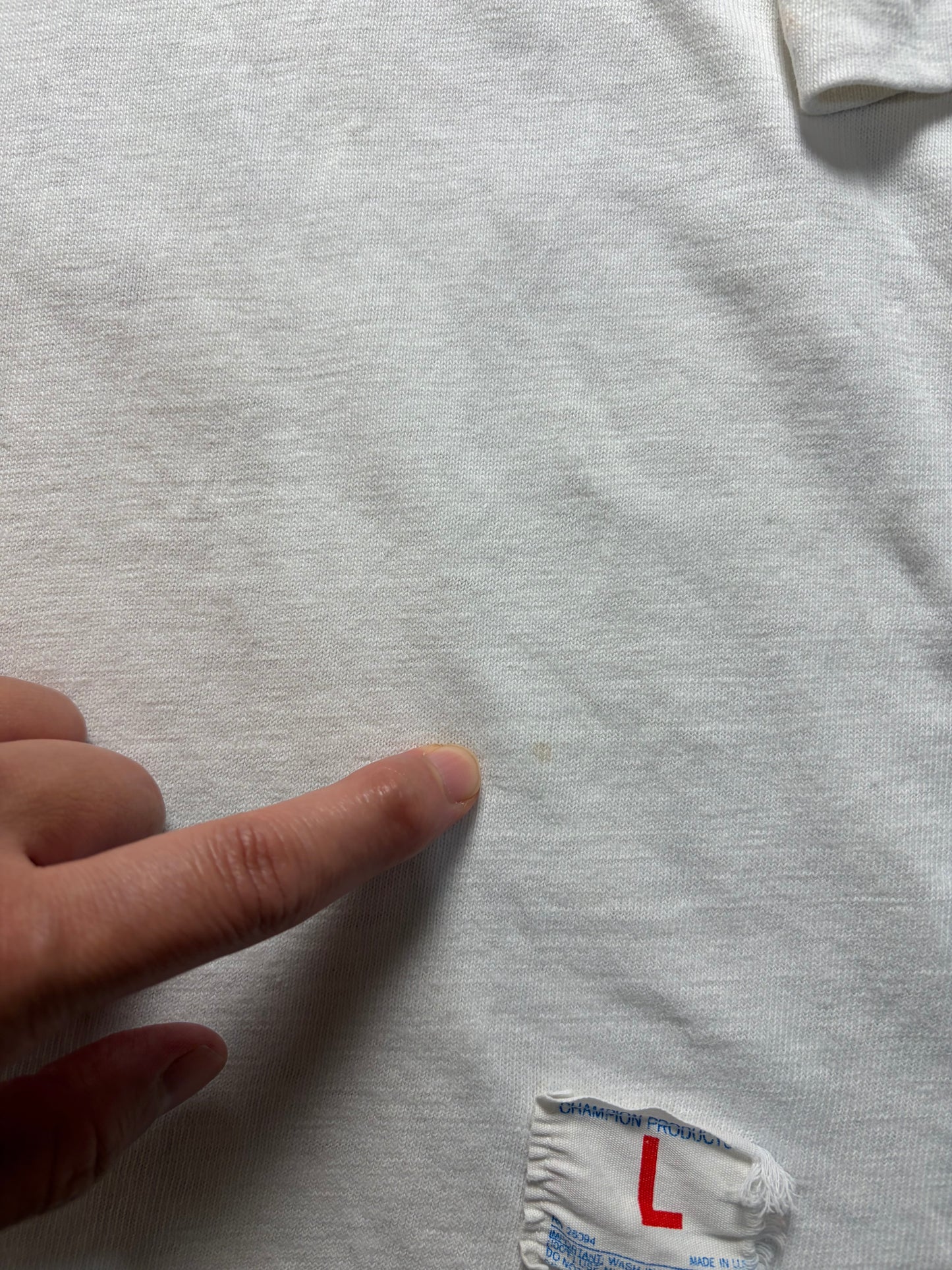 70s Champion Products ‘MONACHE’ Cotton Football Tee L — Made in USA