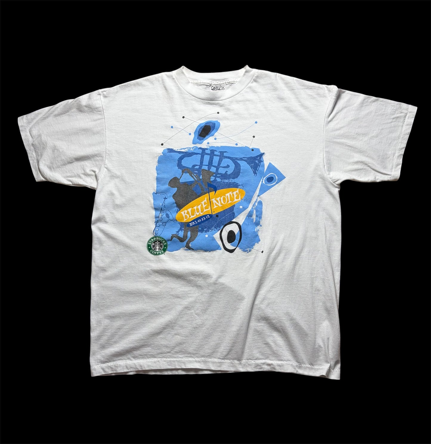 90s Starbucks × Blue Note 'Blue Note Blend' Jazz Tee XL — Oneita Made in USA