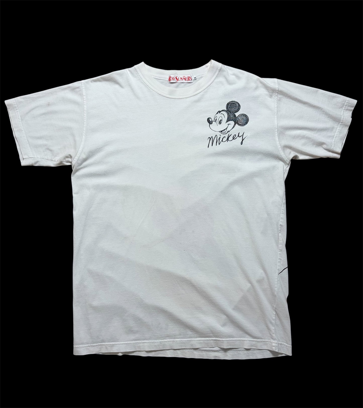 90s Disney Mickey Mouse “Big Print” Double Sided Tee — Ray Summers / White / M