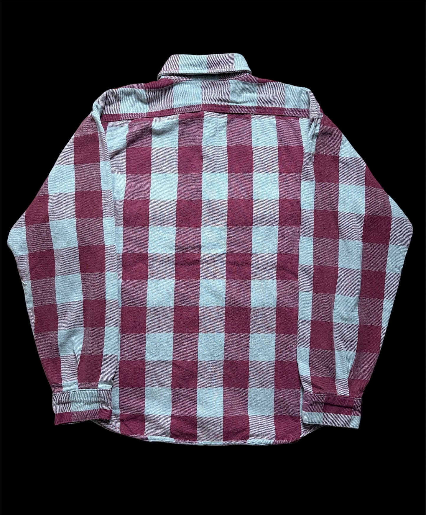 80s Vintage Five Brother Buffalo Block Check Flannel Shirt / Burgundy x Grey / Made in USA / L