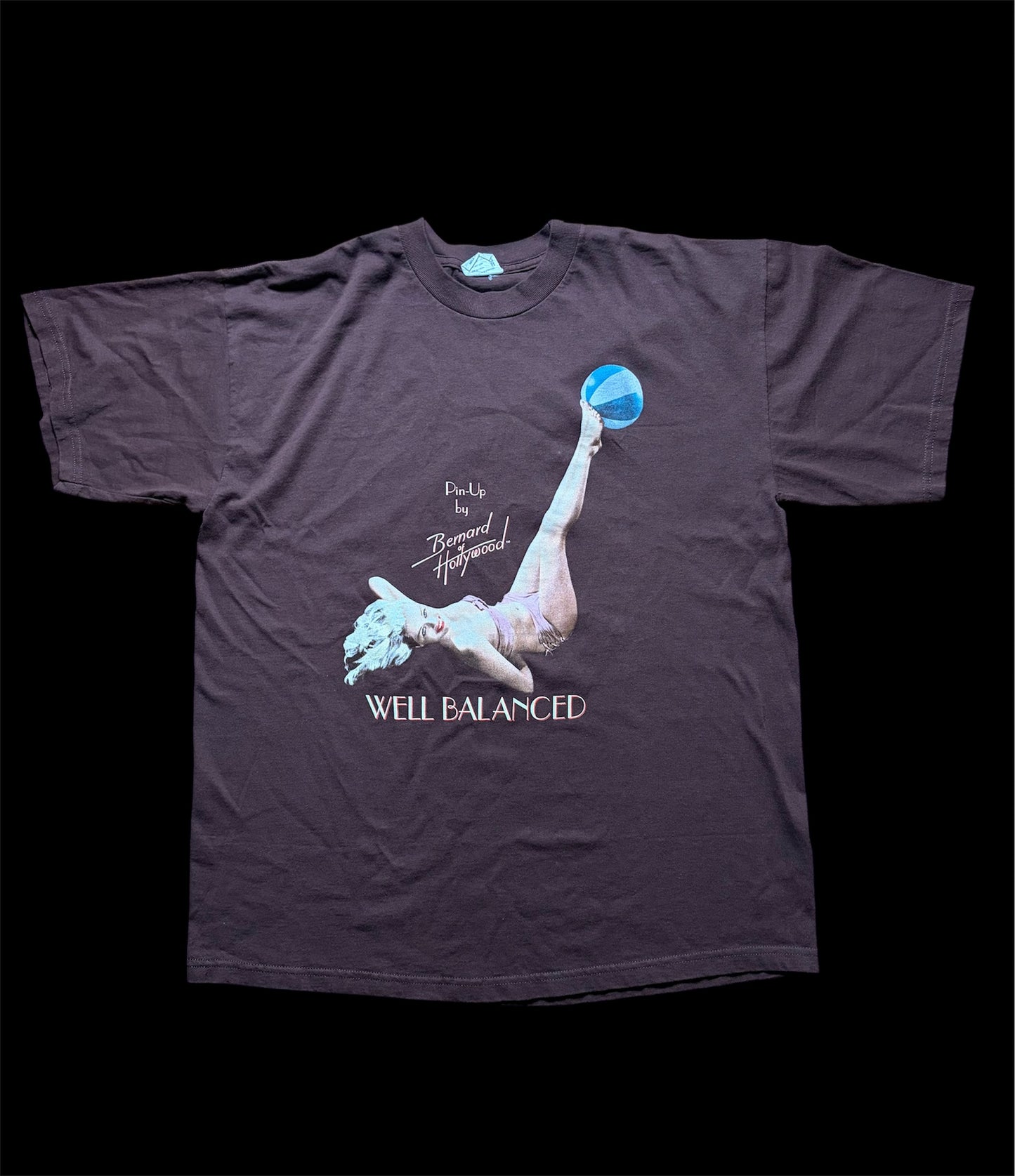 90's Bernard of Hollywood "WELL BALANCED" Pin-Up Tee / CRONIES / Made in USA / XL