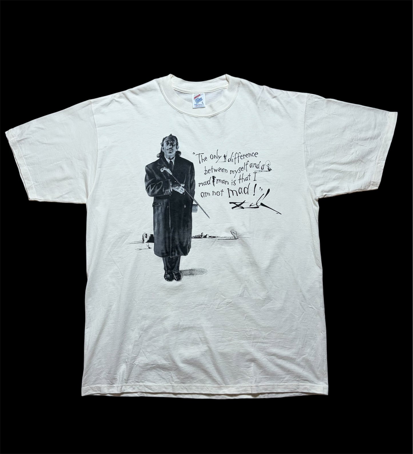 Vintage 90s Salvador Dali “Not Mad” Quote Art T-Shirt — Jerzees Made in USA — L