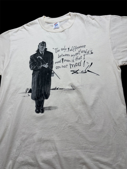 Vintage 90s Salvador Dali “Not Mad” Quote Art T-Shirt — Jerzees Made in USA — L