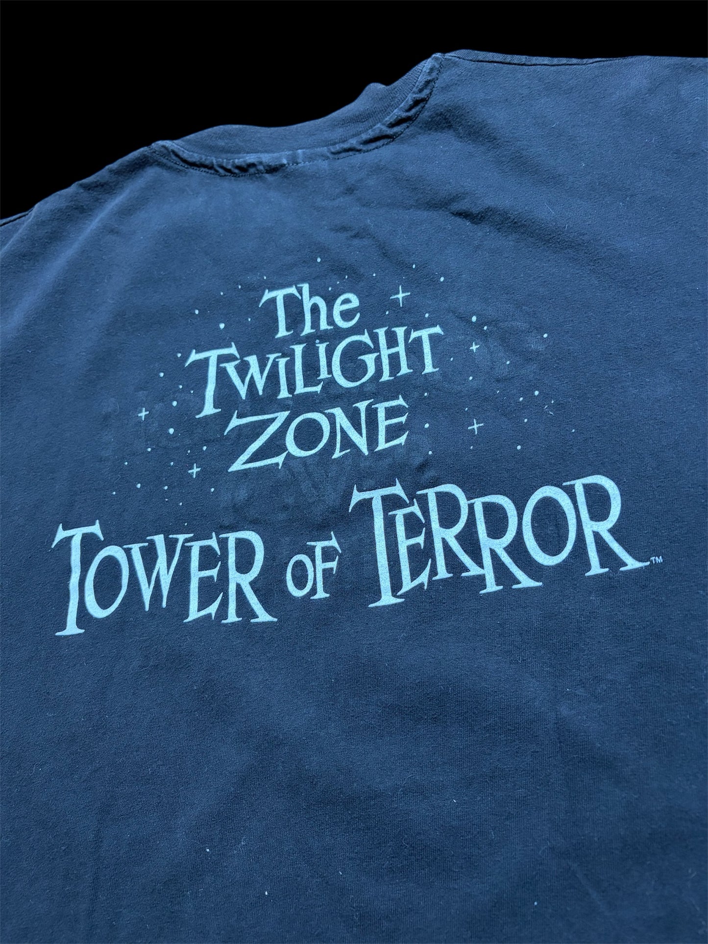 90s Vintage Disney The Twilight Zone Tower of Terror Tee / All Over Star Print / Rare No-Character Design / Hanes Beefy-T / Black Fade / L