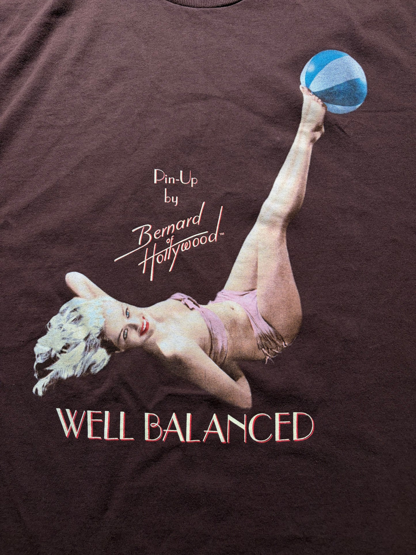 90's Bernard of Hollywood "WELL BALANCED" Pin-Up Tee / CRONIES / Made in USA / XL