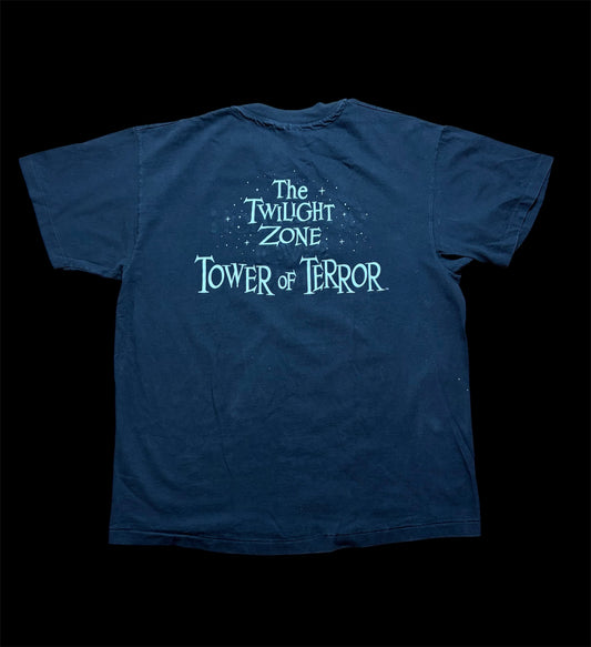 90s Vintage Disney The Twilight Zone Tower of Terror Tee / All Over Star Print / Rare No-Character Design / Hanes Beefy-T / Black Fade / L