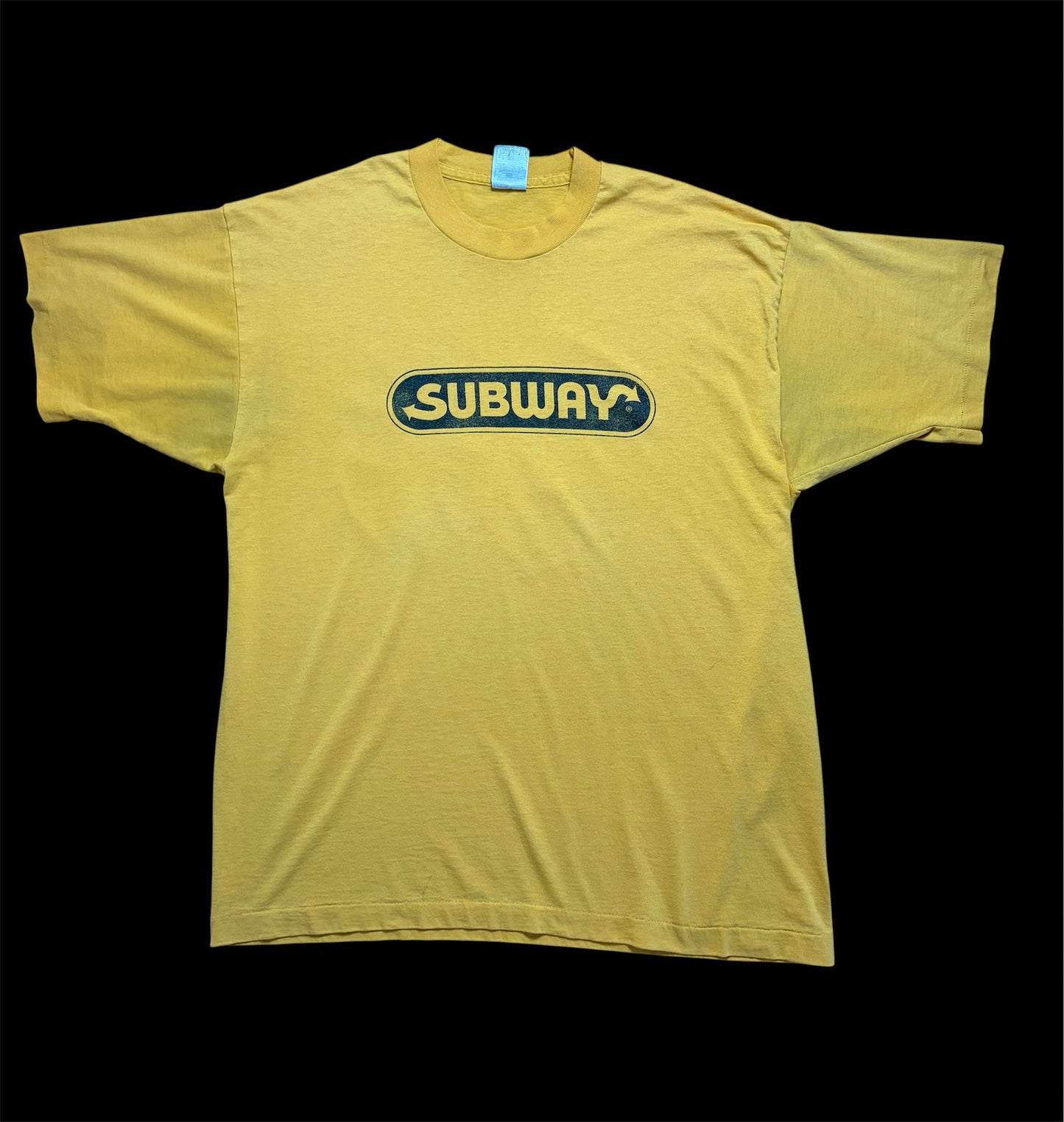90s Subway Logo Tee / Fruit of the Loom / Made in USA / Yellow / XL