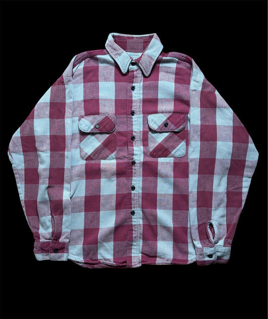 80s Vintage Five Brother Buffalo Block Check Flannel Shirt / Burgundy x Grey / Made in USA / L