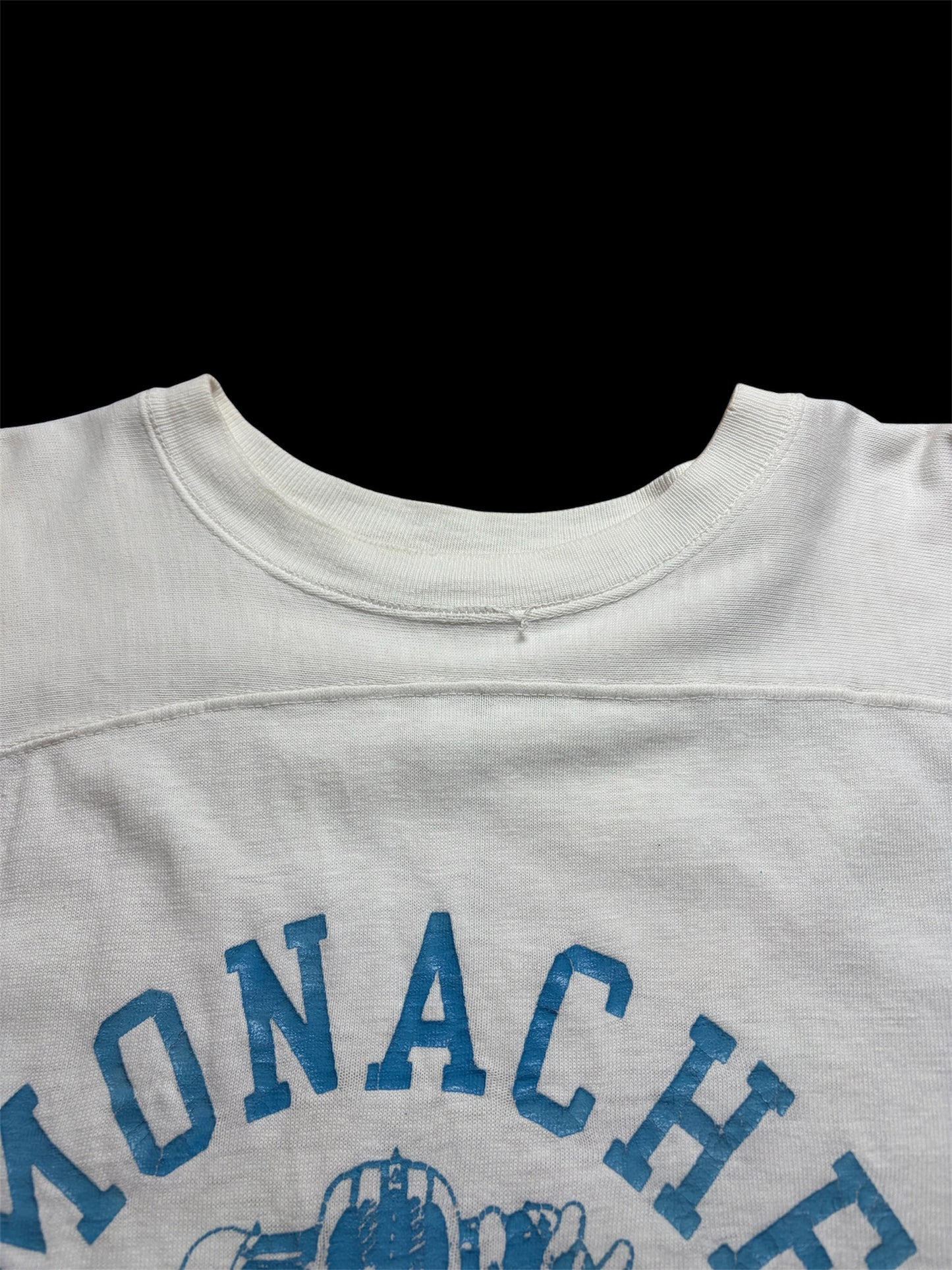 70s Champion Products ‘MONACHE’ Cotton Football Tee L — Made in USA