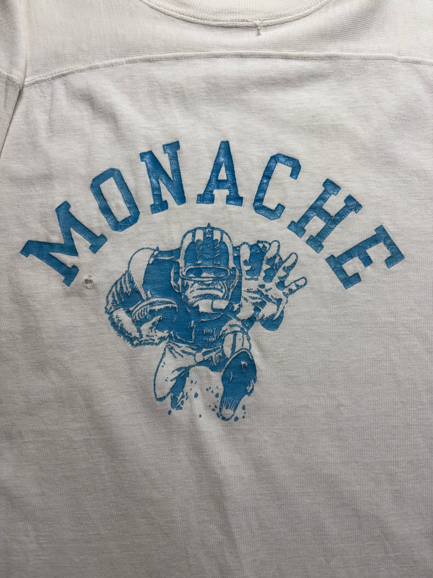 70s Champion Products ‘MONACHE’ Cotton Football Tee L — Made in USA