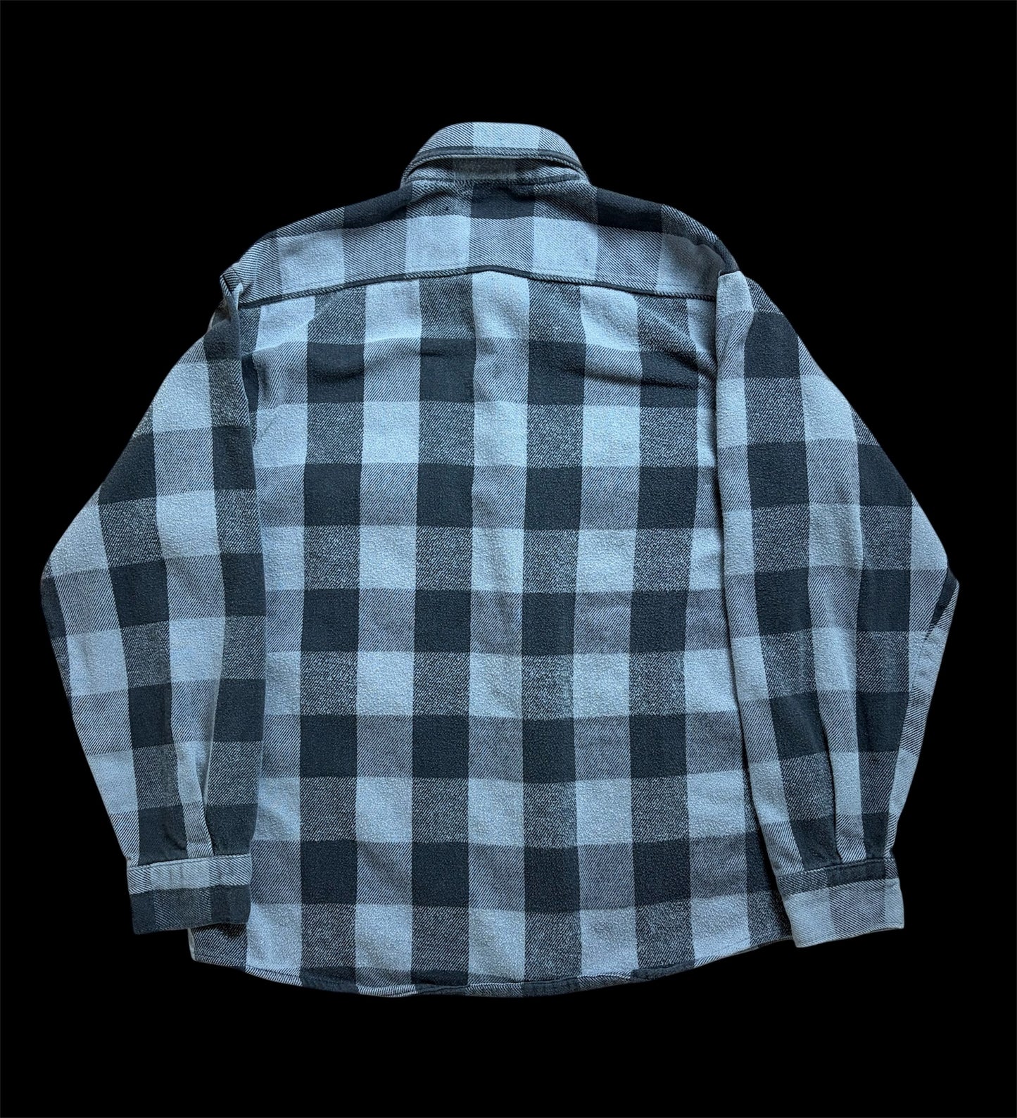 90s Five Brother Heavy Flannel Block Check Shirt L — Black × Gray / Vintage Workwear