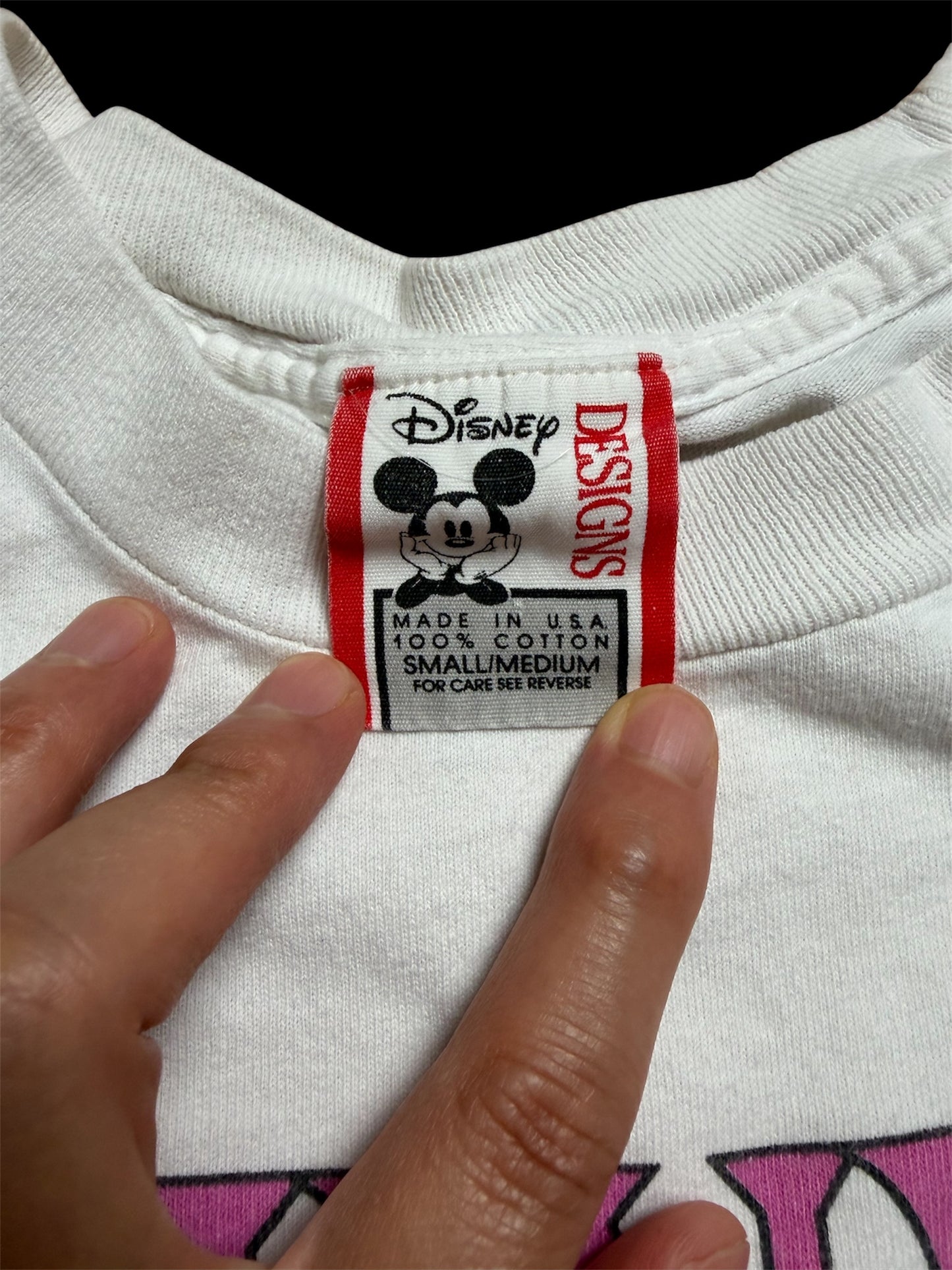90s Disney Designs “MINNIE Through the Years” Tee S/M — All-Over Print / Made in USA