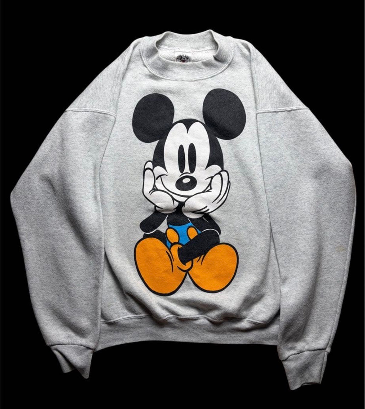 Disney official sweat shirt お座りミッキー　青パン　USA製 ビンテージ　L
