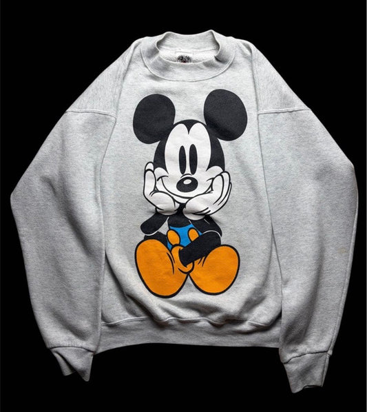 Disney official sweat shirt お座りミッキー　青パン　USA製 ビンテージ　L