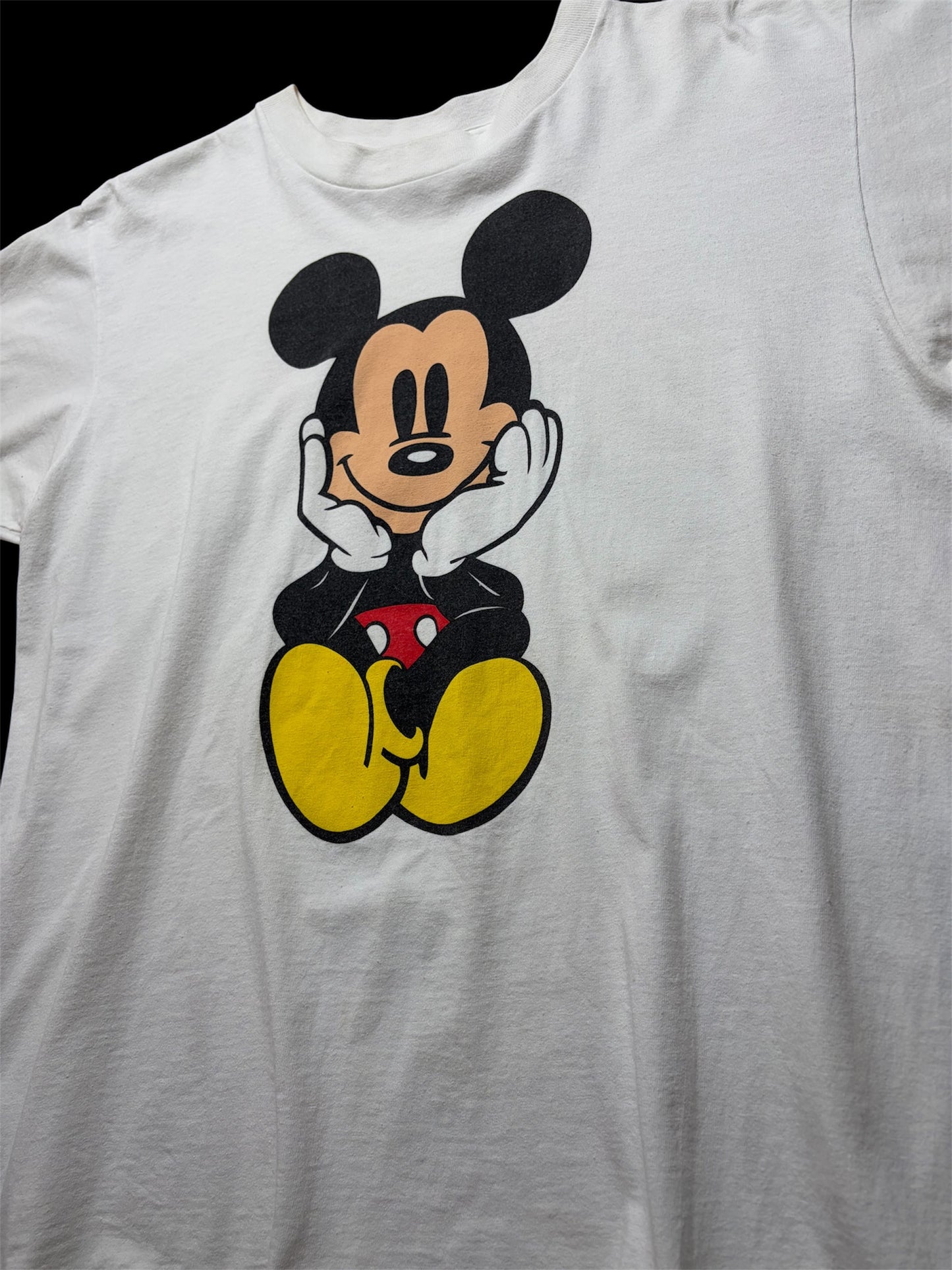 90s Vintage Disney Mickey Mouse Sitting Pose Tee / Rare Graphic Variant / Back Print / White / One Size Fits All (XL)