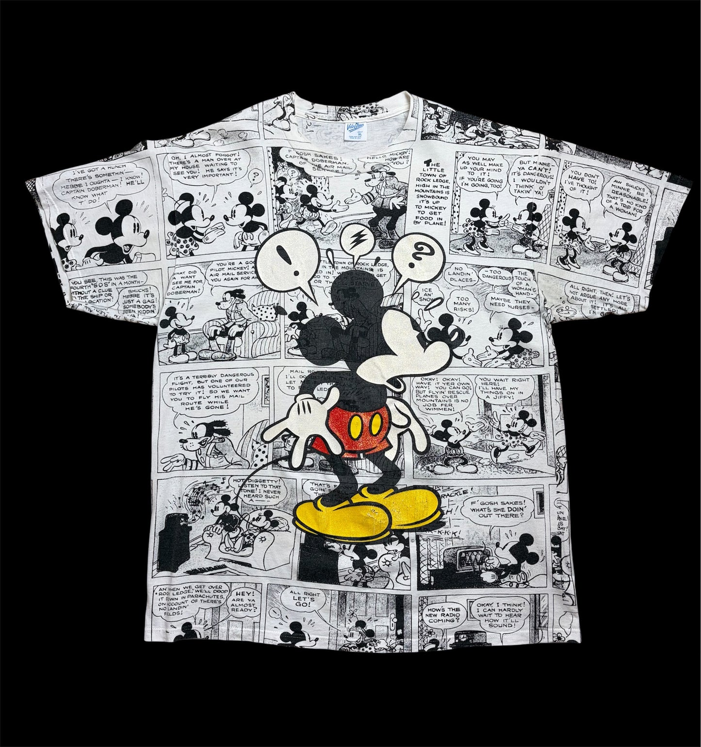90's Mickey Mouse Comic All Over Print Tee / Velva Sheen / Made in USA / XL