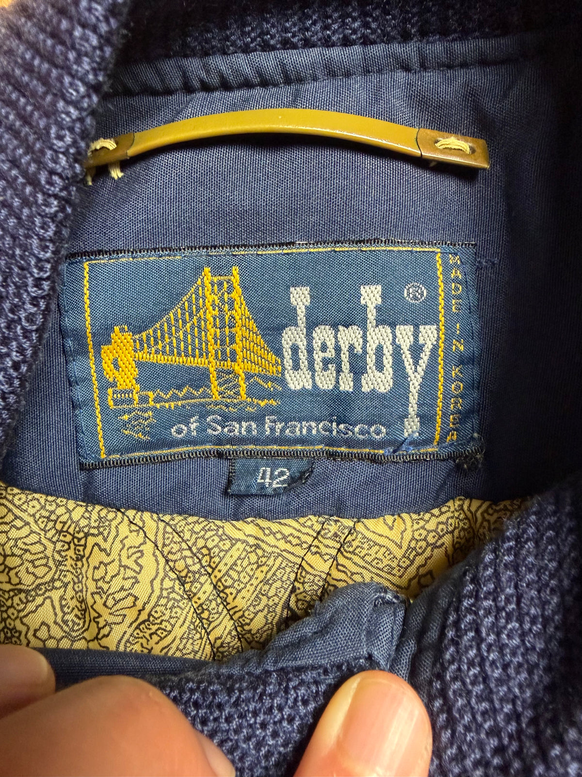 80s Derby of San Francisco Quilted Paisley Lining Jacket - Navy / 42