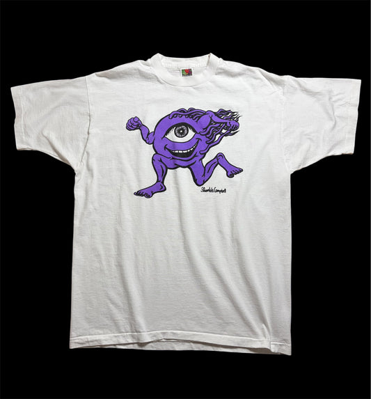 90s “Scramble Campbell” One-Eye Monster Art Tee XL — Fruit of the Loom Heavy Cotton / Single Stitch / Made in USA