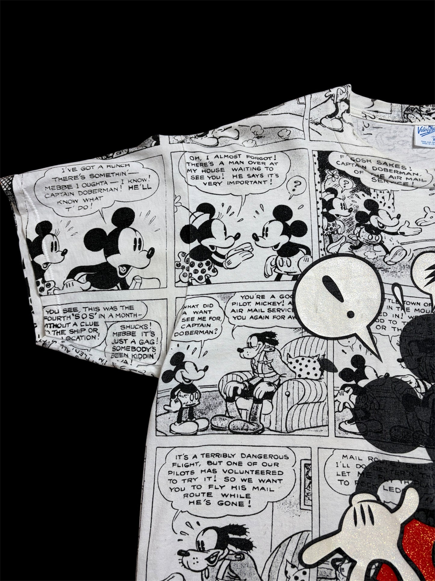 90's Mickey Mouse Comic All Over Print Tee / Velva Sheen / Made in USA / XL