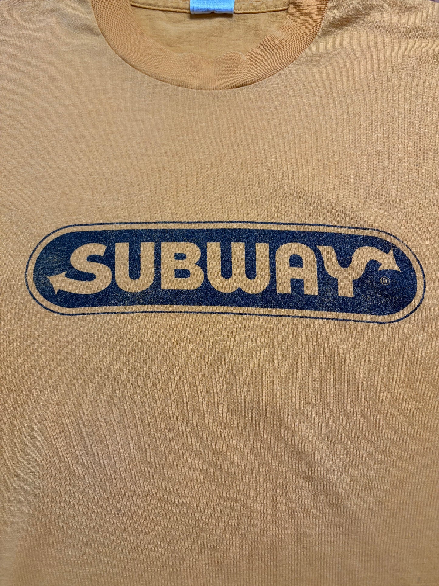 90s Subway Logo Tee / Fruit of the Loom / Made in USA / Yellow / XL