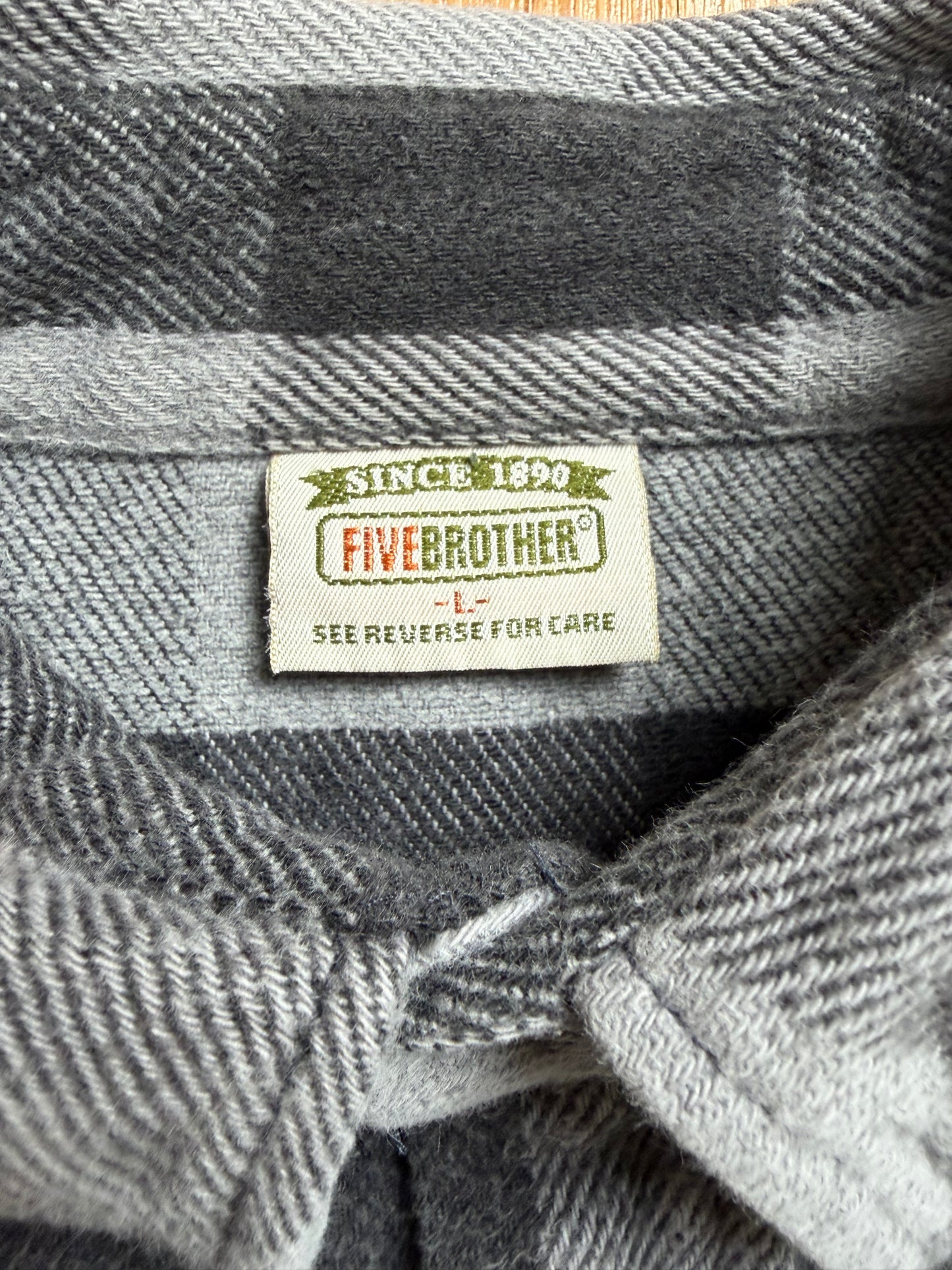 90s Five Brother Heavy Flannel Block Check Shirt L — Black × Gray / Vintage Workwear