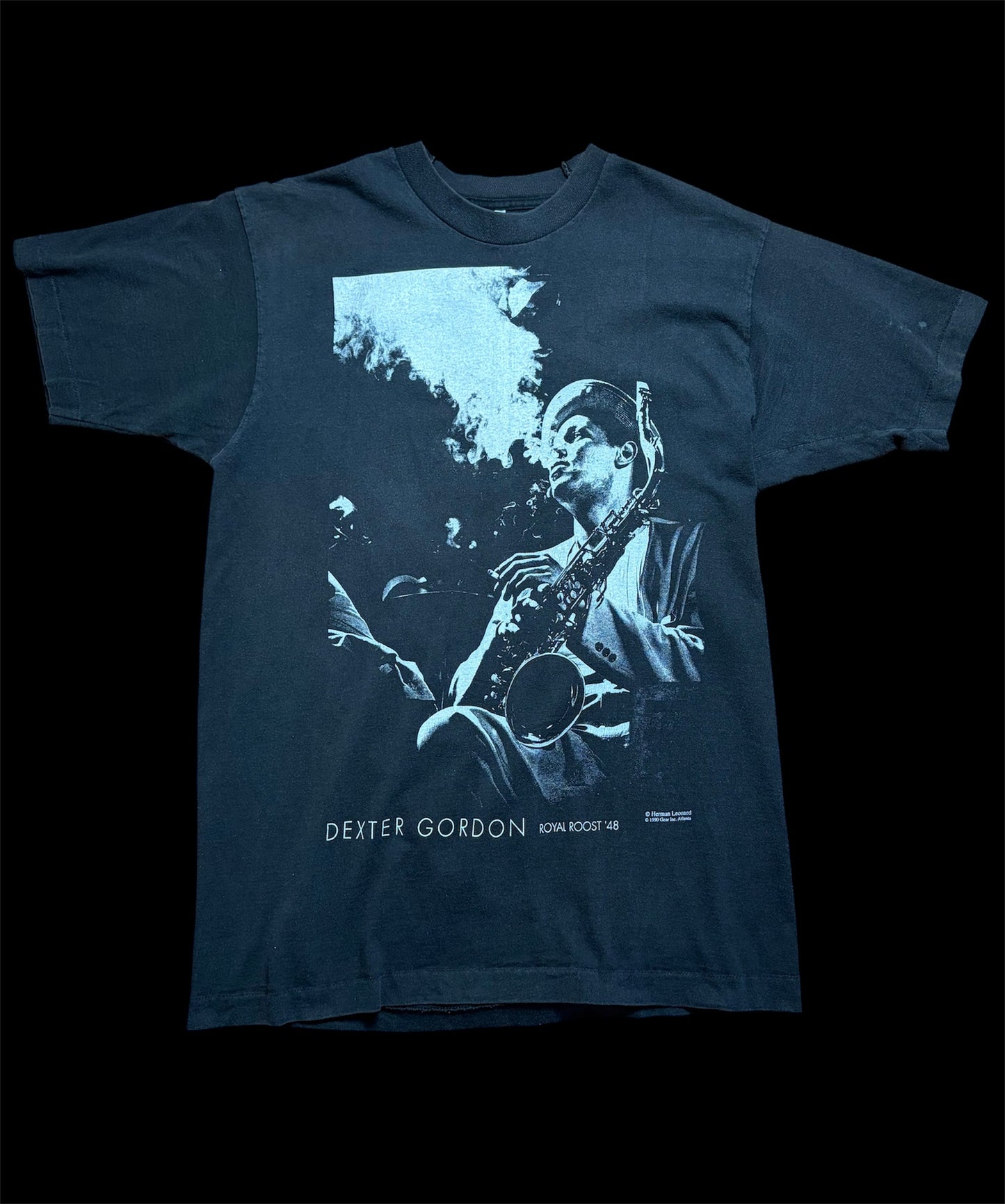 90s Dexter Gordon "Royal Roost '48" Jazz Photo Tee / Herman Leonard / Gear Inc / Fruit of the Loom / Made in USA / L