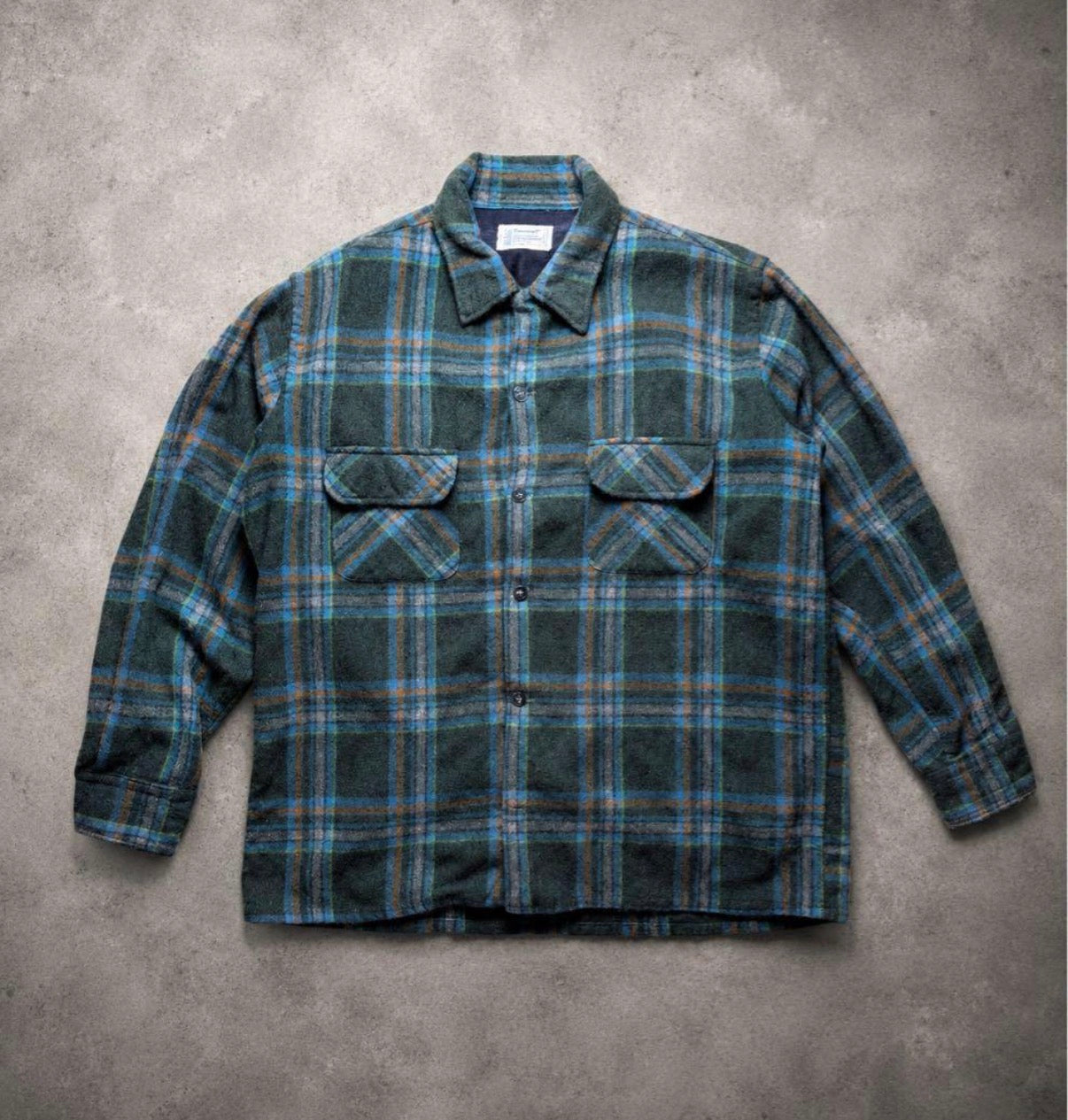 60-70s  VINTAGE wool  shirt BOX towncraft ビンテージ　ウールシャツ　グリーン