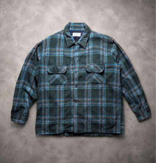60-70s  VINTAGE wool  shirt BOX towncraft ビンテージ　ウールシャツ　グリーン