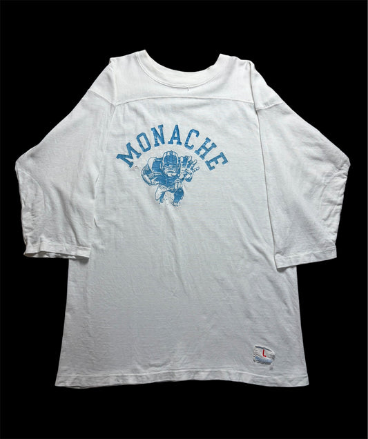 70s Champion Products ‘MONACHE’ Cotton Football Tee L — Made in USA