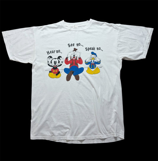 90s Mickey & Co. "Hear No / See No / Speak No" Tee XL — by Admit One / Made in USA