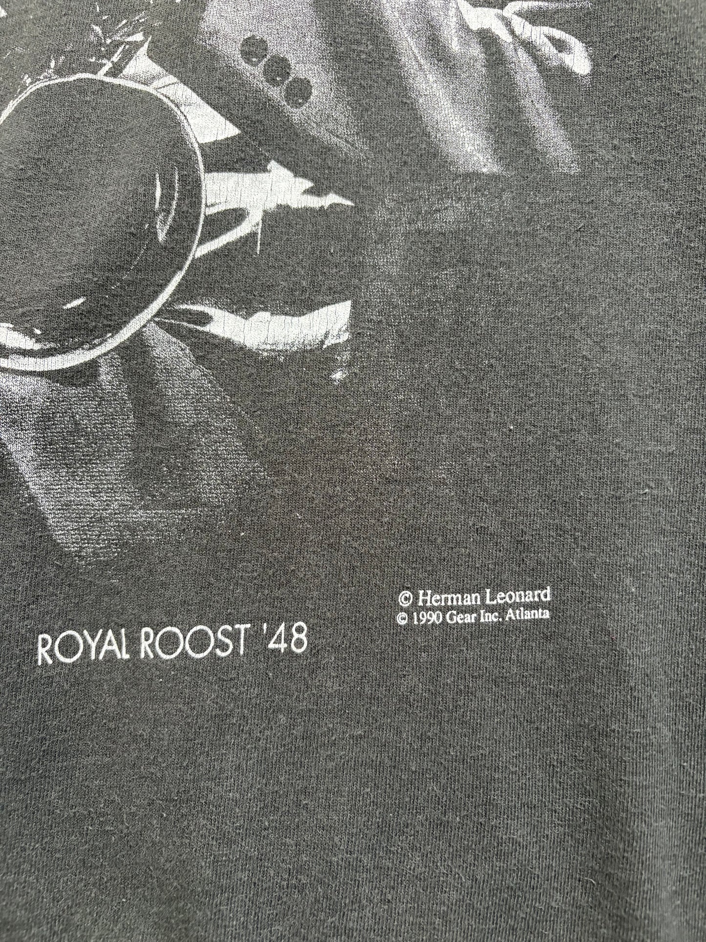 90s Dexter Gordon "Royal Roost '48" Jazz Photo Tee / Herman Leonard / Gear Inc / Fruit of the Loom / Made in USA / L