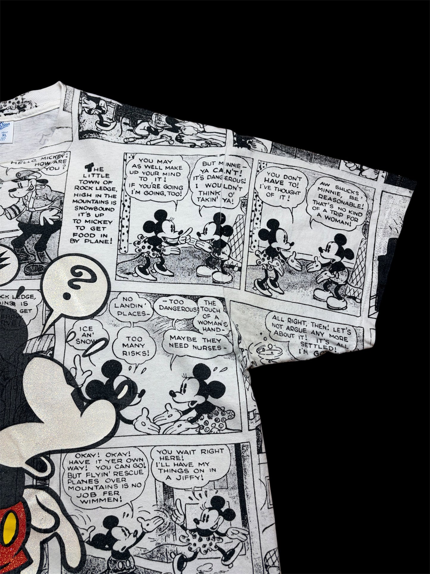 90's Mickey Mouse Comic All Over Print Tee / Velva Sheen / Made in USA / XL