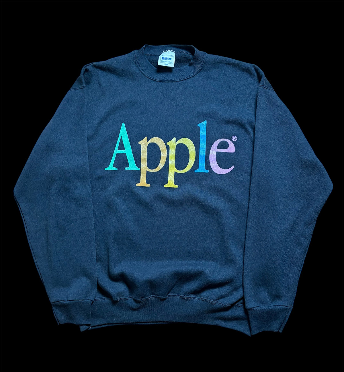 90s Apple Rainbow Logo Sweatshirt L —Black / Tultex Body Vintage