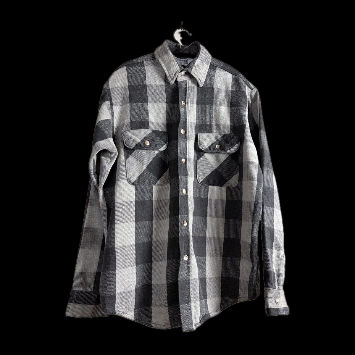 80s Five Brother Heavy Flannel Block Check Shirt M — Gray × Black / Made in USA Vintage Workwear