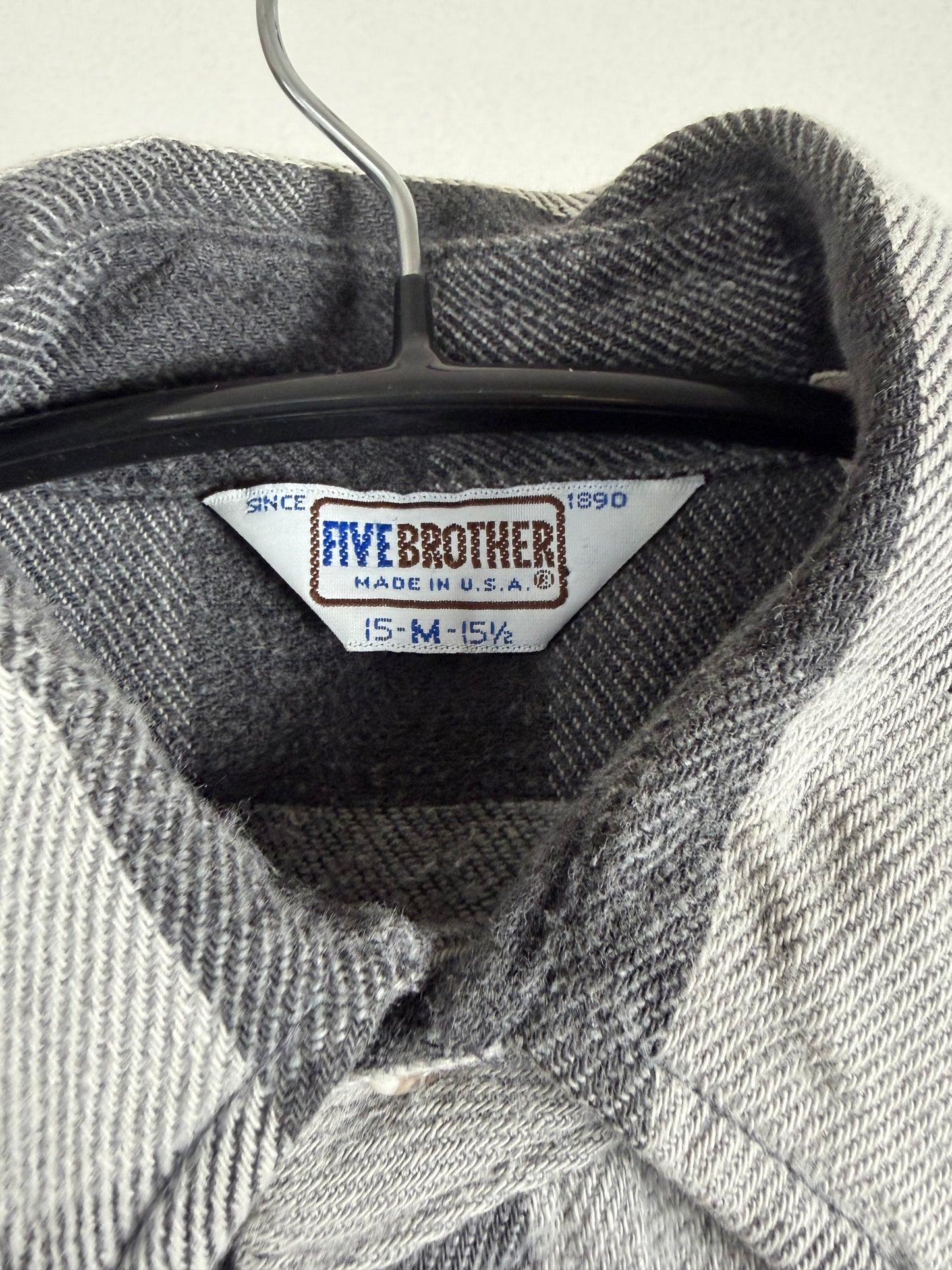 80s Five Brother Heavy Flannel Block Check Shirt M — Gray × Black / Made in USA Vintage Workwear