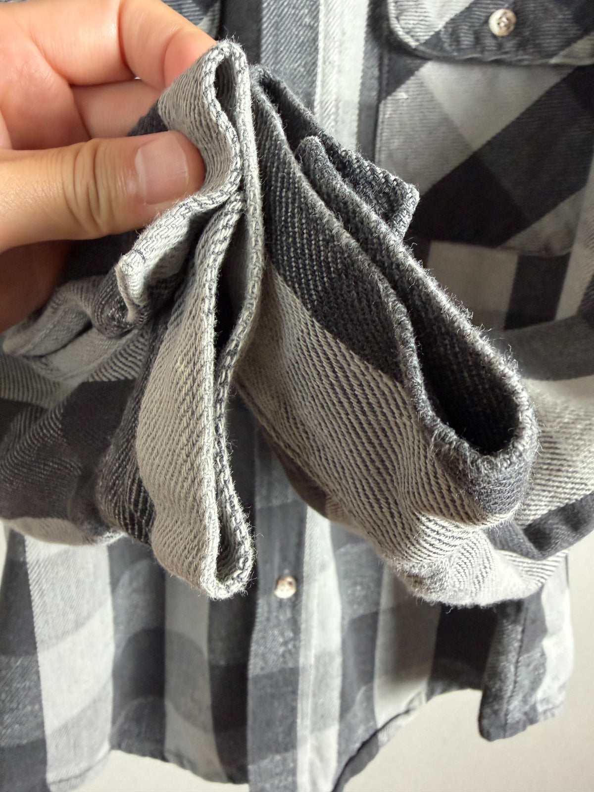 80s Five Brother Heavy Flannel Block Check Shirt M — Gray × Black / Made in USA Vintage Workwear