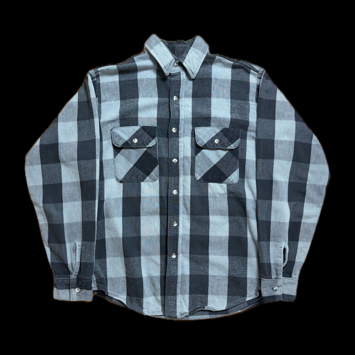 80s Five Brother Heavy Flannel Block Check Shirt M — Gray × Black / Made in USA Vintage Workwear