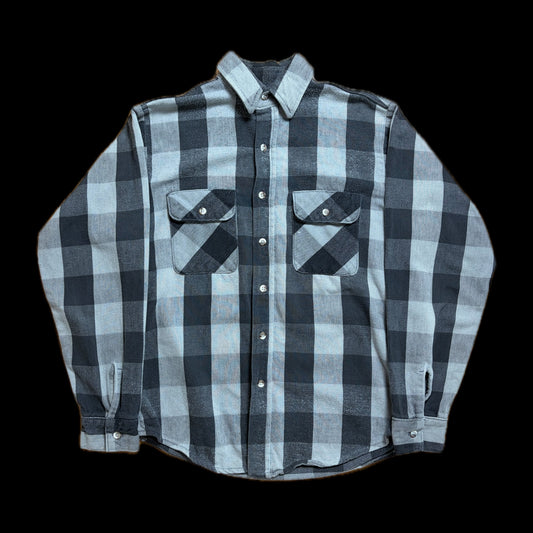 80s Five Brother Heavy Flannel Block Check Shirt M — Gray × Black / Made in USA Vintage Workwear