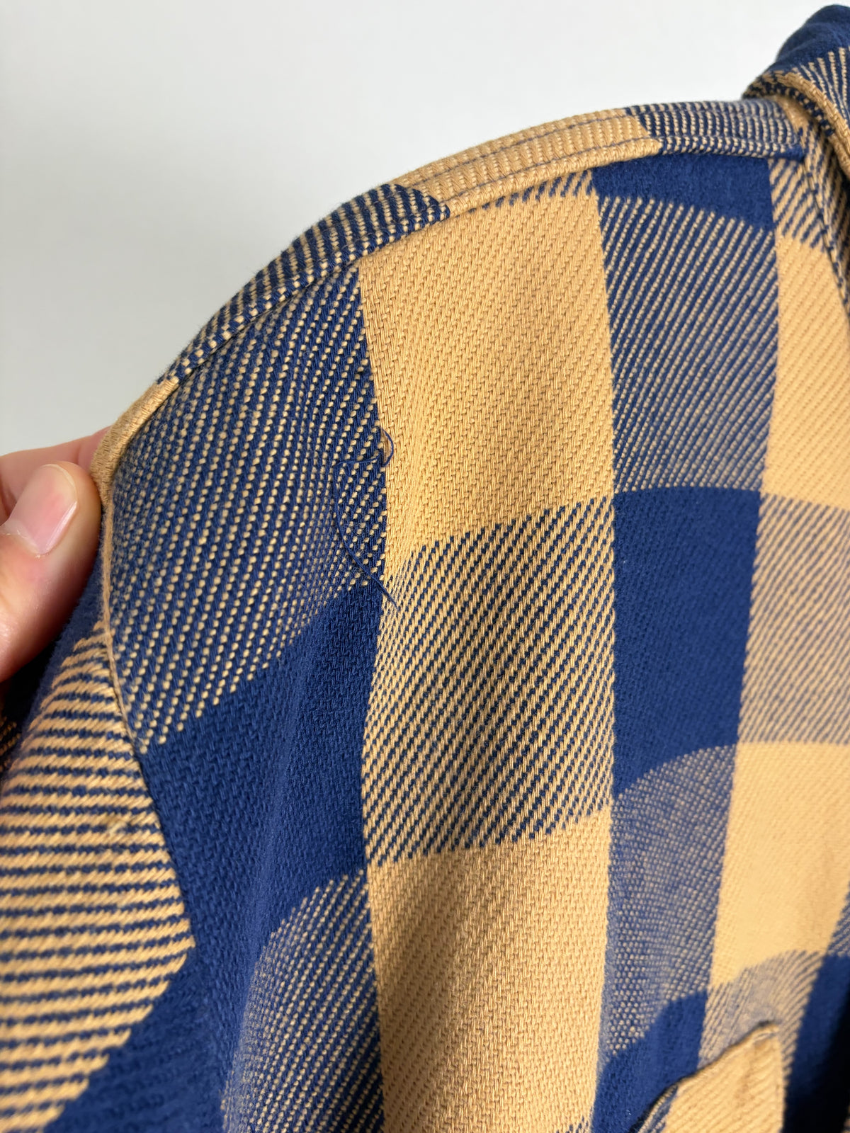 90s Five Brother Heavy Flannel Block Check Shirt L — Mustard × Blue / Made in USA Vintage Workwear