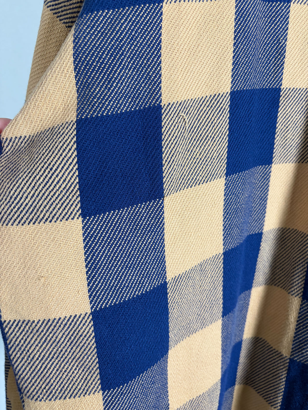 90s Five Brother Heavy Flannel Block Check Shirt L — Mustard × Blue / Made in USA Vintage Workwear