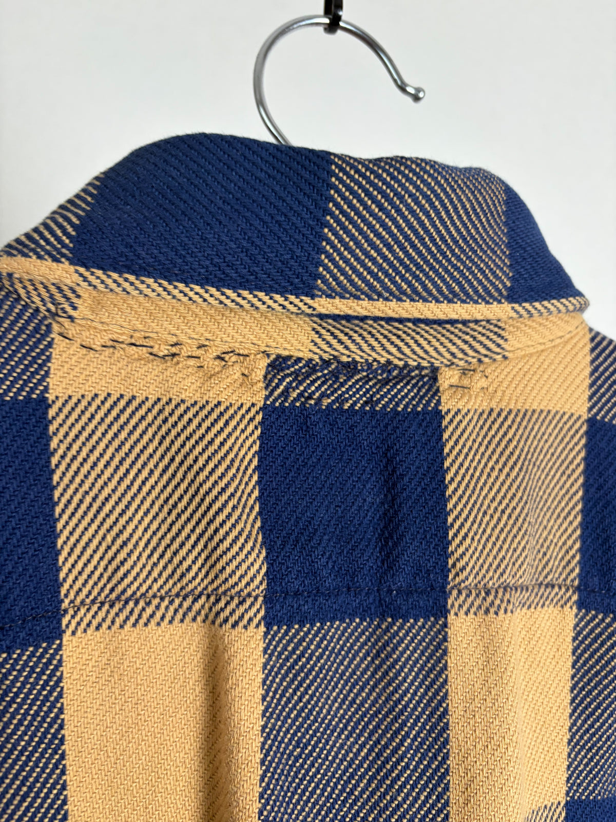 90s Five Brother Heavy Flannel Block Check Shirt L — Mustard × Blue / Made in USA Vintage Workwear