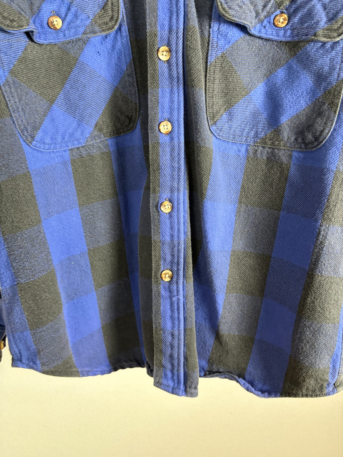 90s Five Brother Heavy Flannel Block Check Shirt L — Blue × Black / Vintage Workwear