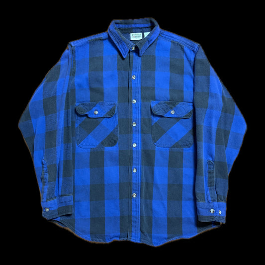 90s Five Brother Heavy Flannel Block Check Shirt L — Blue × Black / Vintage Workwear