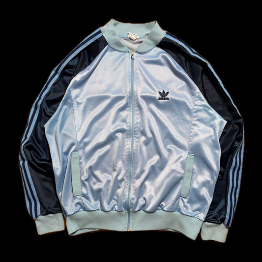 80s adidas ATP Keyrolan Track Jacket XL — Light Blue × Navy / Made in USA Vintage